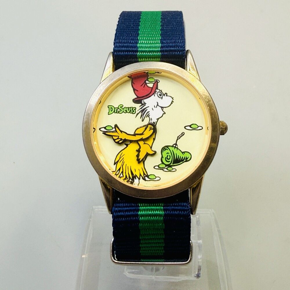 Vintage 1997 Dr Seuss Green Eggs And Ham Time Tickers Moving Arms Wristwatch EUC